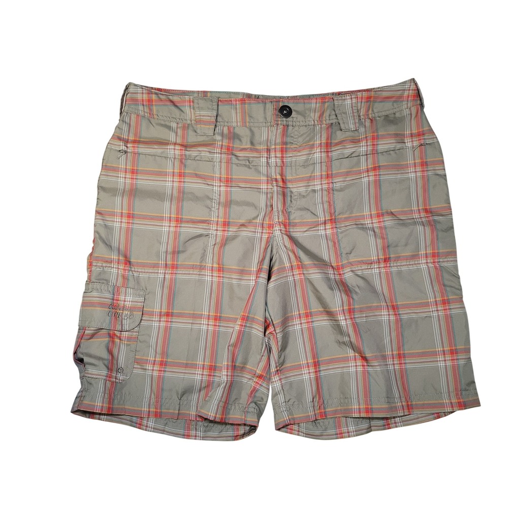 Cabelas Plaid Shorts Womens‎ 12 UPF 50 Gray Red Hiking Fishing Cargo Outdoor